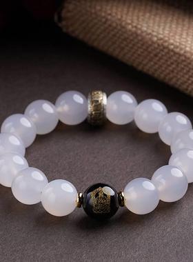 天然白玛瑙手链生肖守护神手串男女款水晶佛珠文玩本命佛情侣正品