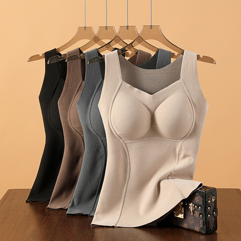 石墨烯保暖背心女冬季新款加绒内搭带胸垫固定杯贴身内衣打底上衣