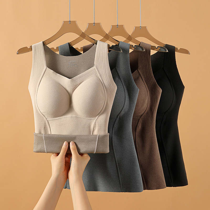 石墨烯保暖背心女冬季新款加绒内搭带胸垫固定杯贴身内衣打底上衣