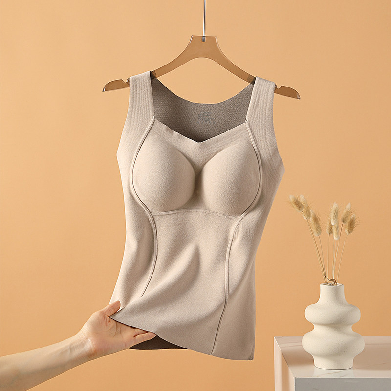 石墨烯保暖背心女冬季新款加绒内搭带胸垫固定杯贴身内衣打底上衣