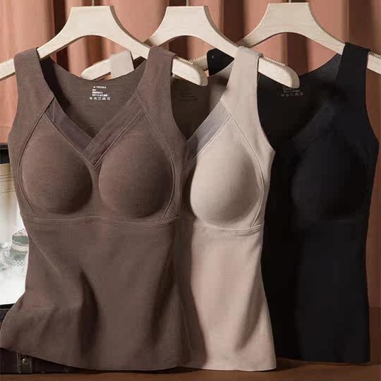 Graphene heating velvet warm vest for women with breast pad