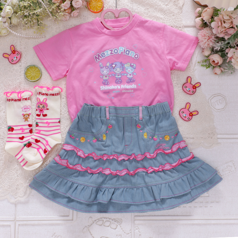 钢琴家女儿服 短裙卡通可爱风新款儿童半身裙 甜妹穿搭牛仔裙裤子 - 图1