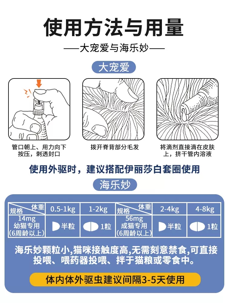 大宠爱猫咪驱虫药海乐妙体内外一体大宠爱成猫幼猫宠物体内外同驱