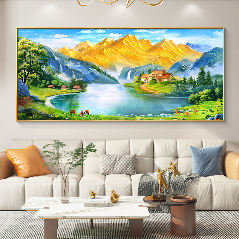 聚宝盆山水画客厅挂画靠山图沙发背景墙装饰画2026新款轻奢高级感