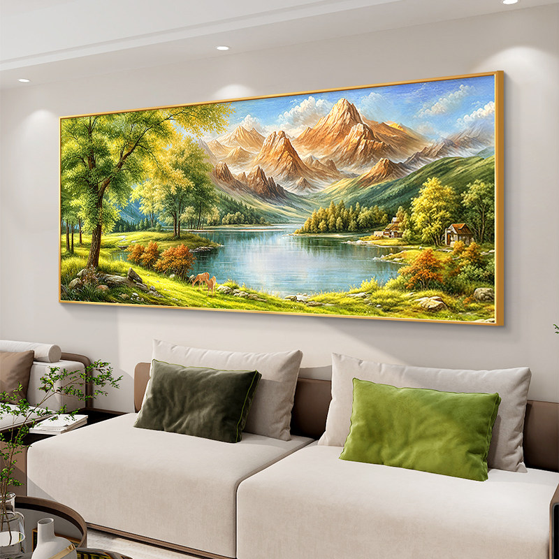 聚宝盆山水画客厅挂画靠山图沙发背景墙装饰画2026新款轻奢高级感