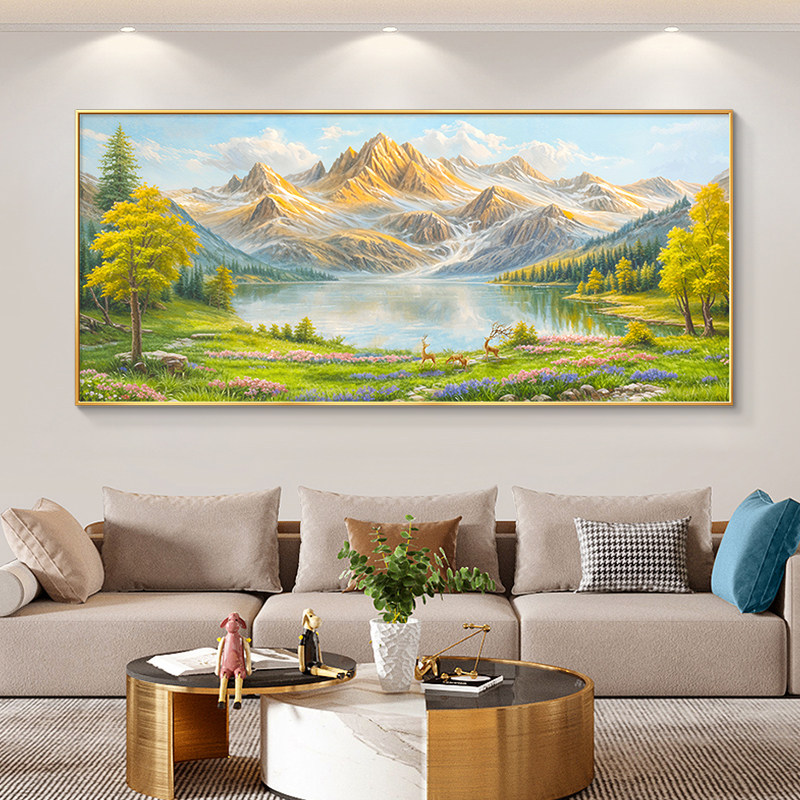 聚宝盆山水画客厅挂画靠山图沙发背景墙装饰画2026新款轻奢高级感