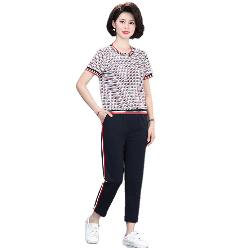 洋气妈妈夏装运动服套装两件上衣 妍淑俪中老年女装