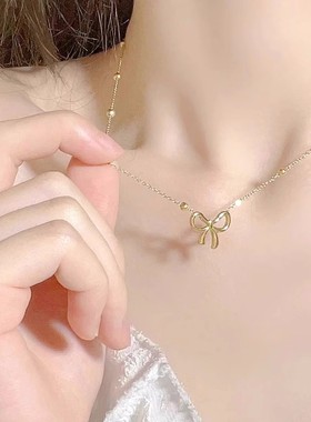 新款蝴蝶结钛钢项链女轻奢高级感百搭不掉色18K金甜美ins风锁骨链