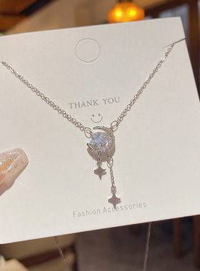 超仙甜美微镶锆石星月项链轻奢小众吊坠高级感钛钢锁骨链配饰