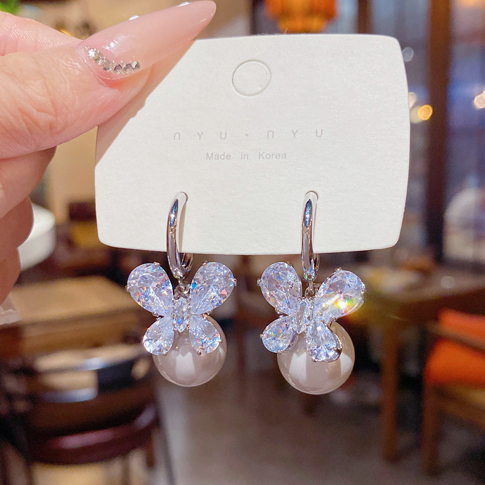 法式蝴蝶珍珠耳环女优雅高级感精致耳圈小众个性百搭时尚耳饰,淘宝优惠券,粉丝福利购,淘宝优惠卷