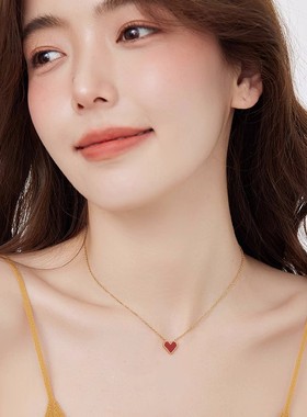 甜美红色爱心项链不掉色女夏季简约吊坠气质锁骨链小众设计感颈链