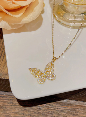 欧美跨境饰品高级感蝴蝶项链ins轻奢小众设计感吊坠时尚锁骨链女