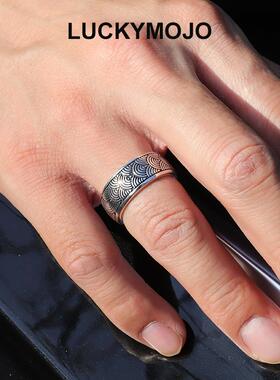 s925纯银海浪花纹戒指男开口指环