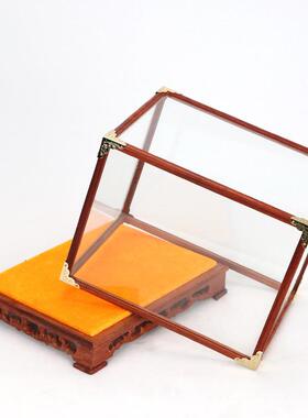 红木雕刻玻璃罩摆件宝笼文玩工艺品古董佛像展示防尘定制实木底座