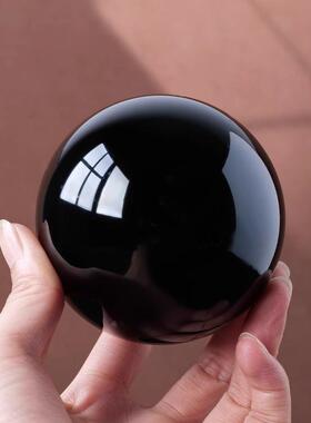 天然黑曜石原石球摆件葫芦黑色水晶球风水球桌面手把件神器送底座