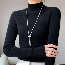 Gestational dress needling cardiovert autumn winter elastic body jacket head and half height collar long sleeve t-shirt fur coat outside wearing thin woman