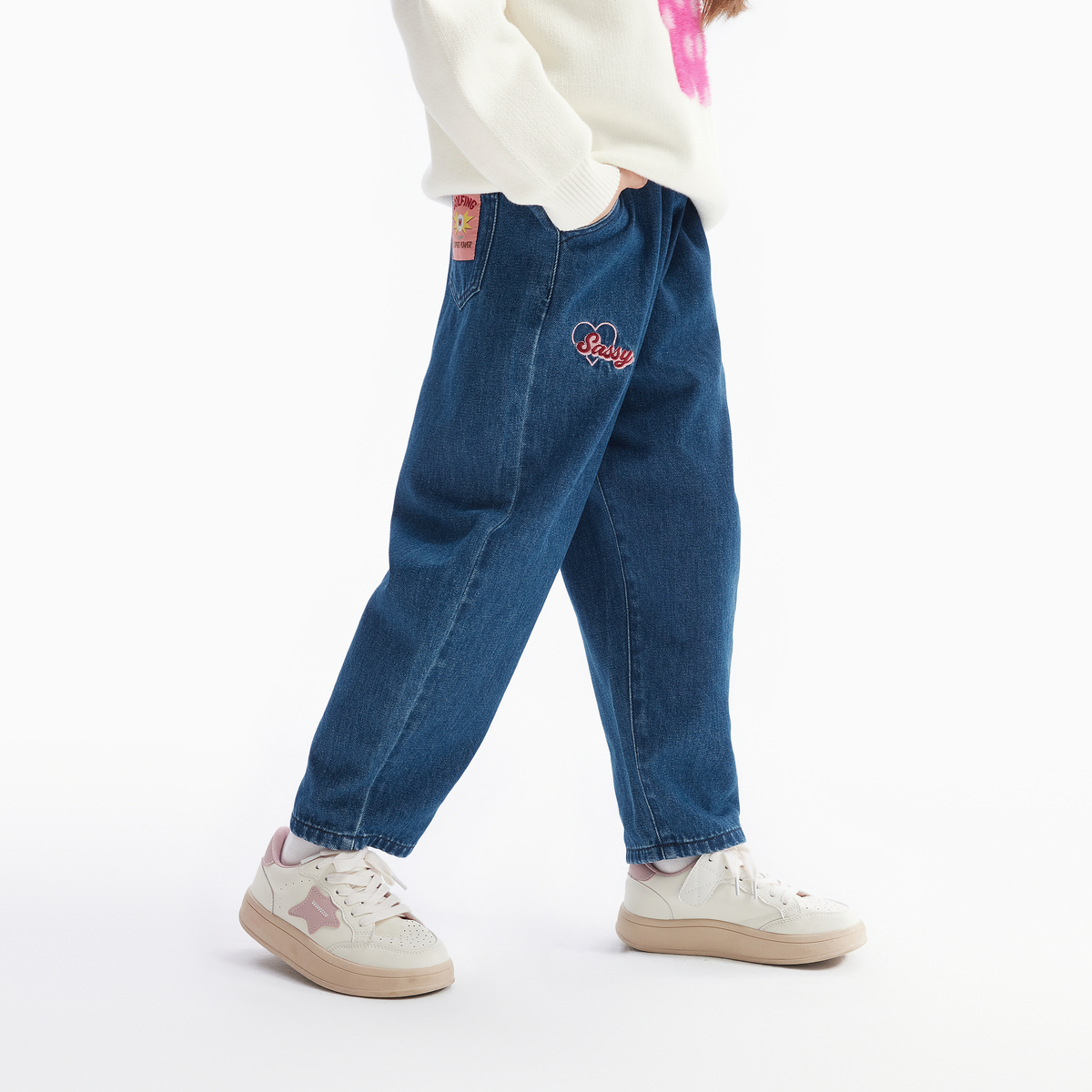 MQD童装女童牛仔裤2025秋季新款甜美时尚儿童老爹裤休闲长裤子 - 图2