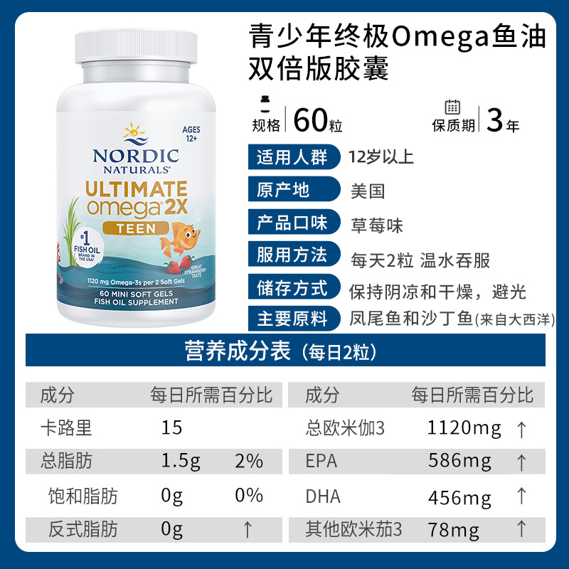 nordic挪威小鱼深海鱼油软胶囊omega3DHA学生青少年欧米茄3 - 图1