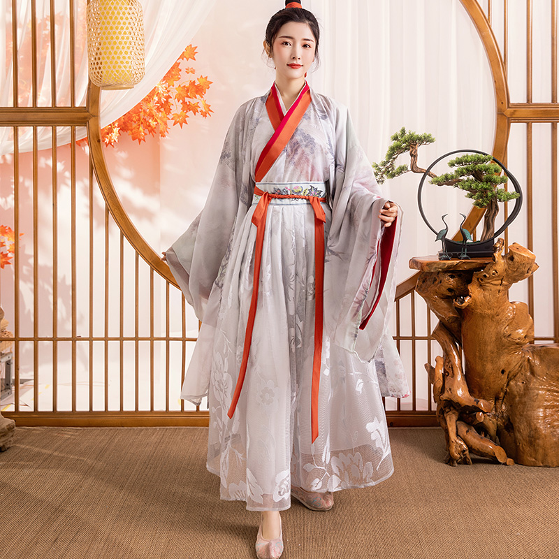 银狐女魏晋风古装交领齐腰广袖汉服 知月馨汉服