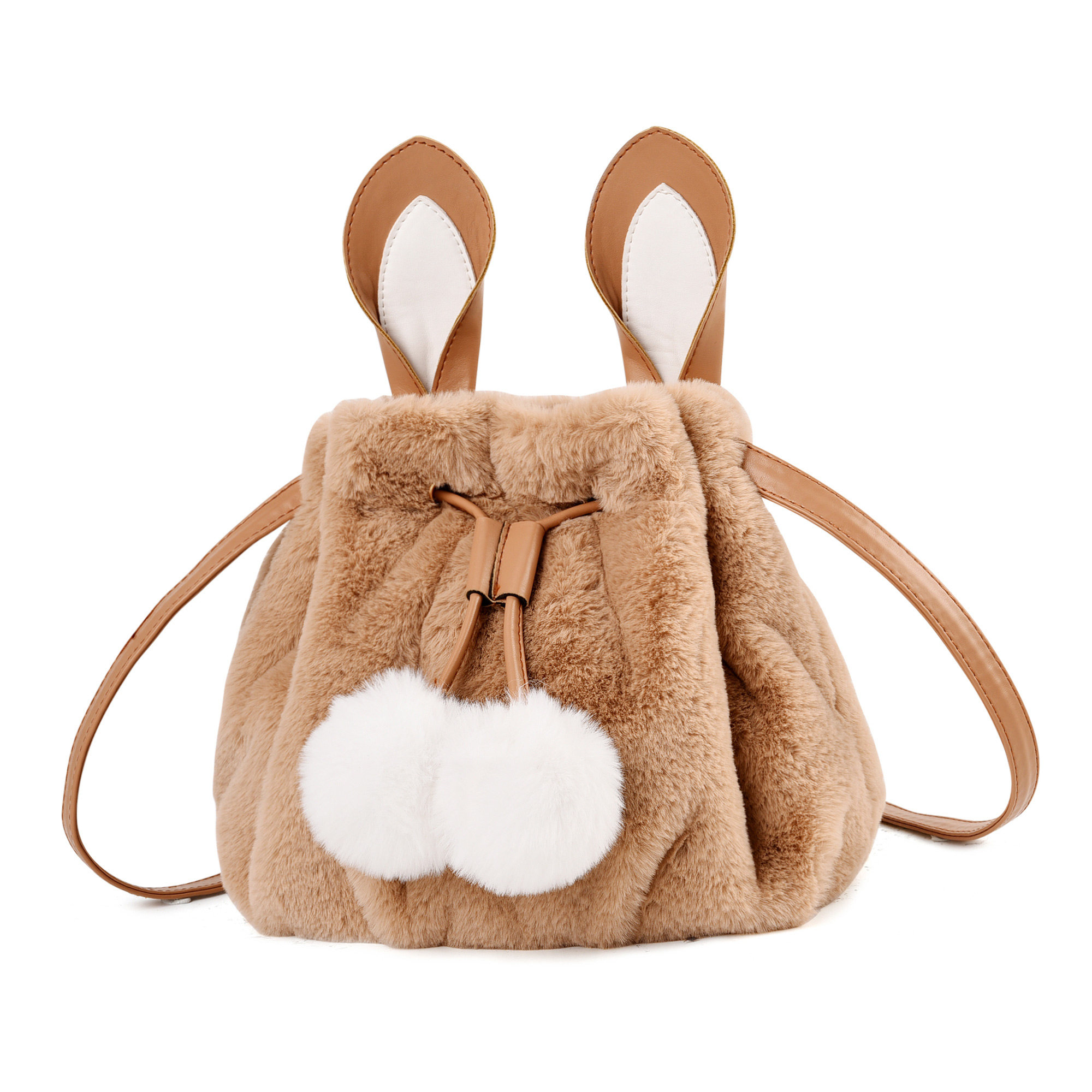 百搭ins单肩斜挎水桶可爱毛毛绒包包女包新款2025时尚网红萌兔子,淘宝优惠券,粉丝福利购,淘宝优惠卷