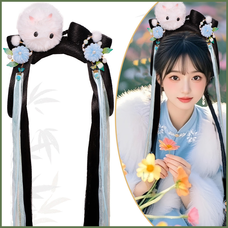 汉服假发喜庆组合套装蝴蝶结日常发包古装头饰小财神发冠饰品组合,淘宝优惠券,粉丝福利购,淘宝优惠卷