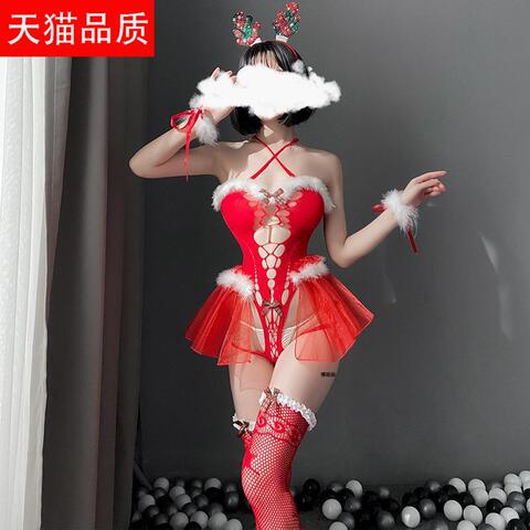 情趣内衣女仆性感服装圣诞节麋鹿毛茸抹胸制服连体套装COSPLAY