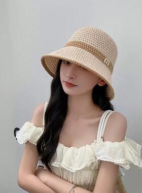 【家用优选】双面戴透气渔夫帽女遮阳帽轻薄镂空盆帽防晒太阳帽百