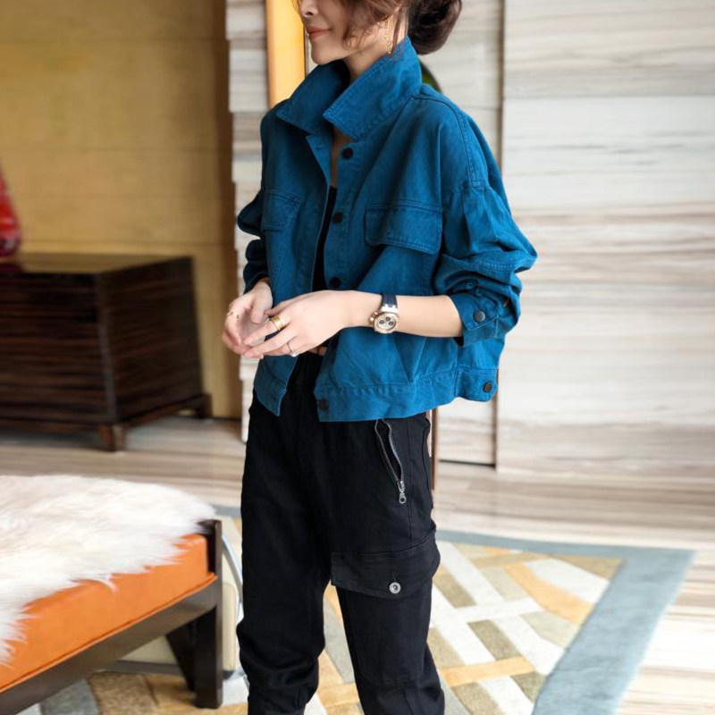 红色工装牛仔短款小个子薄款夹克 赛美意女装短外套