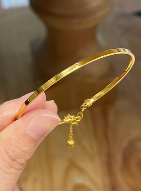 微奢妙珠女款足金黄金车花手镯
