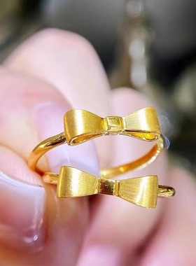 微奢妙珠女款足金黄金蝴蝶结戒指