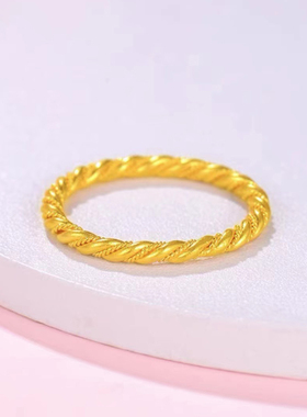 微奢妙珠女款黄金麻花素圈戒指指