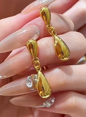 999足金水滴耳钉女5D硬金黄金镜面新款气质百搭耳环纯金耳饰送礼