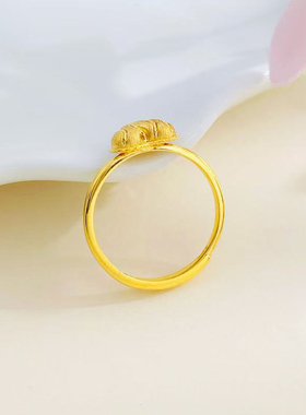 黄金爱心戒指女999足金2025新款拉丝心形指环纯金活口食指戒送礼