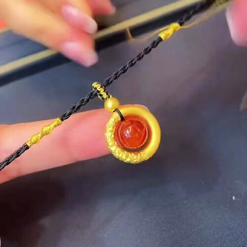 3D硬金黄金金箍圈平安扣黄金项链999足金红玛瑙素圈相思豆吊坠女 - 图2