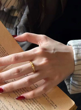 5D黄金时来运转戒指拉丝戒指女999足金新款点钻镶嵌纯金指环送礼