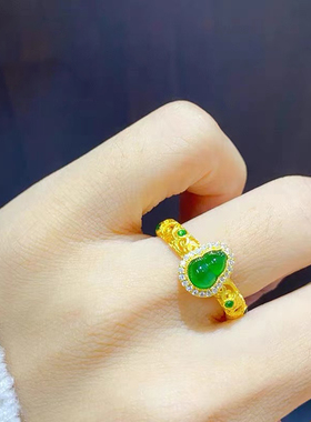 古法黄金葫芦戒指999足金镶嵌宝石点钻镂空指环纯金食指戒送女友