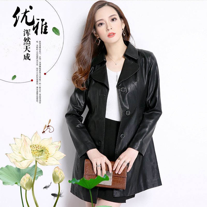 秋冬新款水洗皮pu中长款红色皮大衣 高昕皮衣