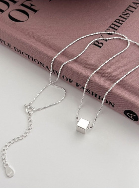 925纯银方糖项链女高级感小方块锁骨ins风极简小众设计感