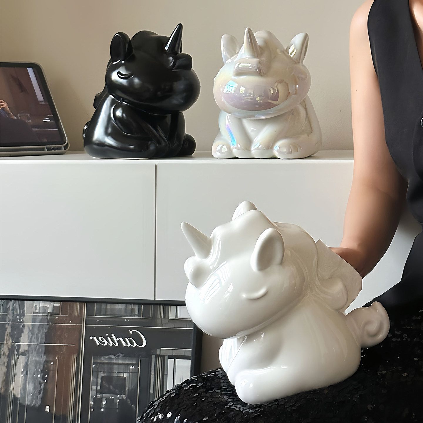 创意轻奢独角兽陶瓷纸巾盒卡通可爱抽纸盒客厅桌面卧室装饰品摆件,淘宝优惠券,粉丝福利购,淘宝优惠卷