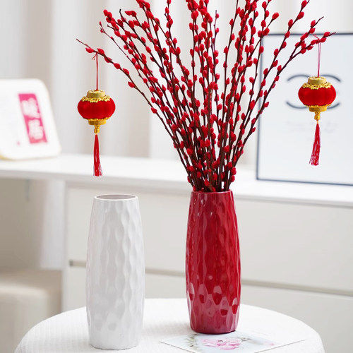 简约仿陶瓷塑料花瓶银柳水培鲜花仿真花插花瓶桌面客厅装饰摆件 - 图3