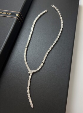 高档轻奢蛇形项链套装~高级感满钻锆石灵蛇戒指锁骨链手镯耳环