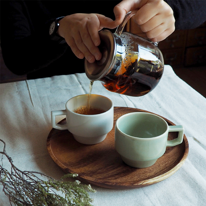 DEARYOU日本进口咖啡杯碟拉花杯彩色陶瓷马克杯日式可堆叠杯子 - 图1