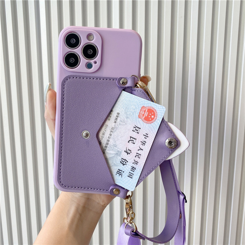 紫色爱心零钱包适用iphone13promax苹果14手机壳新款11可背带12pro斜挎挂绳x简约xsmax硅胶xr软8plus全包15女-图2