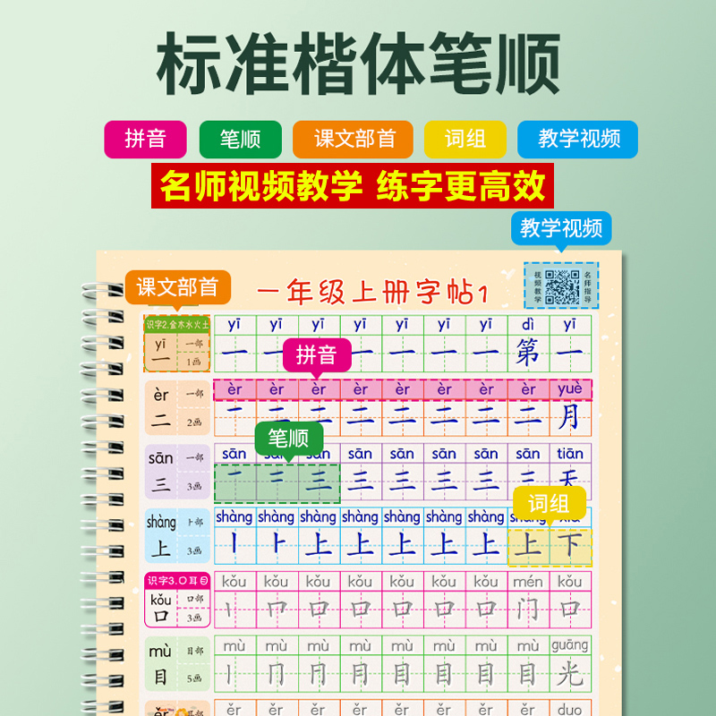 字帖练字儿童楷书练字帖小学生专用凹槽一二三年级同步人教版语文上册下册生字练习带笔画笔顺拼音每日一练神器正楷硬笔书法练字本 - 图1