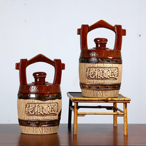 6 Jin Ceramic Wine Bottle Clay Pottery Wine Barrel Shape Bubble Wine Pot Wine Wine Wine Making Wine Jars Wine Tan Private