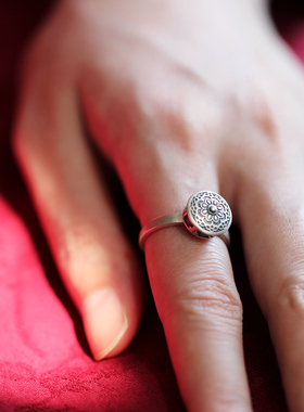 见欢喜925银六字箴言转经戒指