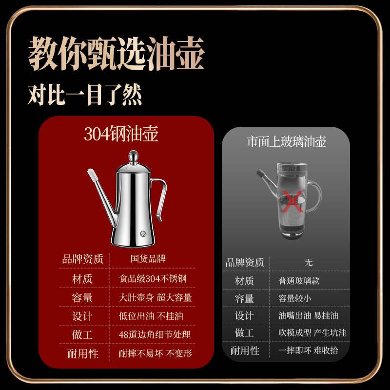 缔尚304不锈钢油壶大容量装油罐厨房用品家用欧式油瓶酱油醋
