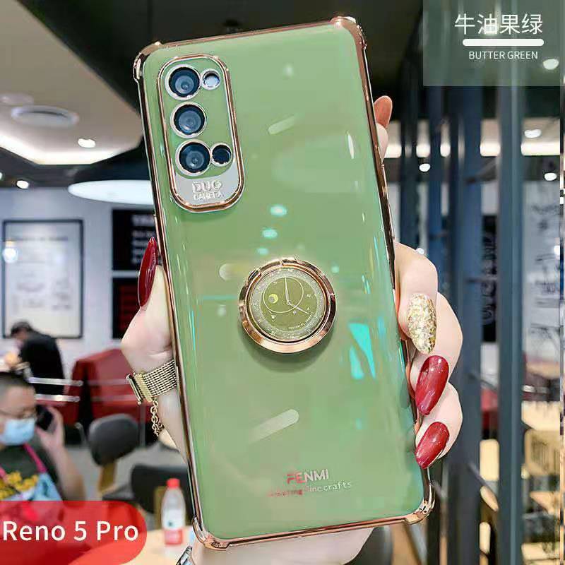 四角防摔oppoReno5手机壳reno5pro创意时钟指环支架reno5镜头全包保护电镀硅胶软壳潮牌网红情侣男女款外壳套 - 图2