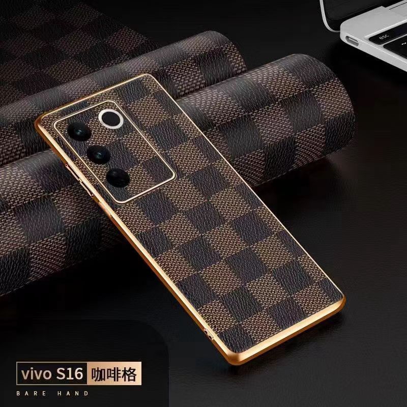 适用vivos17手机壳vivo s17pro新款皮纹保护套镜头全包防摔vivis16男士女款s16por高级感高端电镀格纹外壳 - 图1