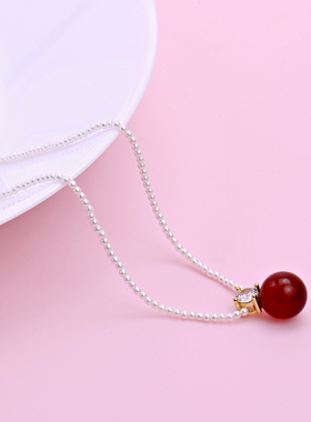 女高级珍珠红玛瑙祖母绿锆石项链